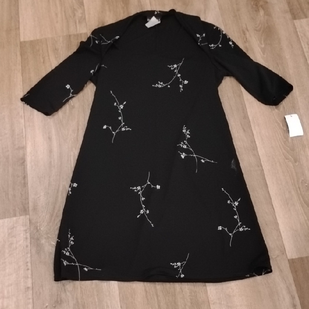 Black A-Line Dress with 3/4 Raglan Sleeves